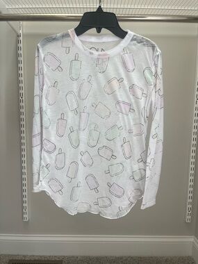 Kids White Long Sleeve Tee with Pastel Popsicle Print, Size 8